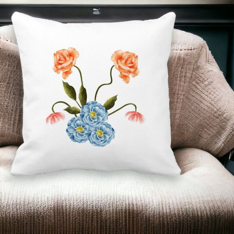 Casa si Gradina - Textile si covoare - Perne si pilote - Perne decorative - Perna Decorativa Patrata Florale Roz si Alastru, 40x40 cm, Alb mat, Husa Detasabila, Burduf - Infinity.ro