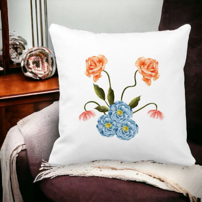 Casa si Gradina - Textile si covoare - Perne si pilote - Perne decorative - Perna Decorativa Patrata Florale Roz si Alastru, 40x40 cm, Alb mat, Husa Detasabila, Burduf - Infinity.ro