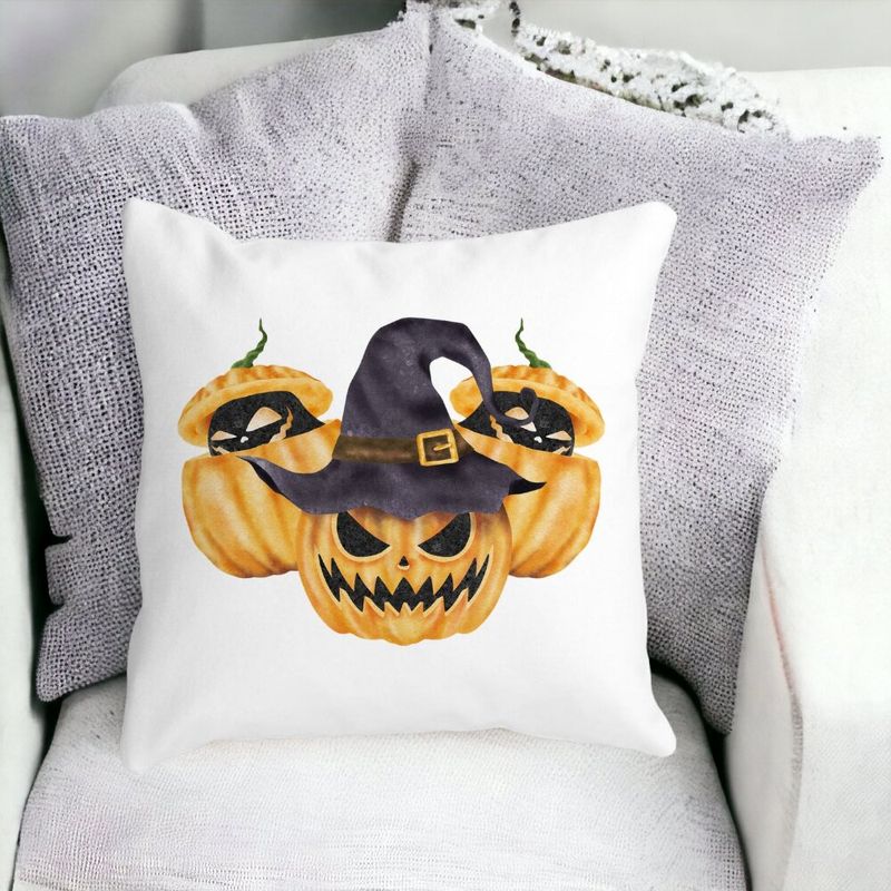 Casa si Gradina - Textile si covoare - Perne si pilote - Perne decorative - Perna Decorativa cu motiv Dovleac de Halloween 3, 40x40 cm, Alb mat, Husa Detasabila, Burduf - Infinity.ro