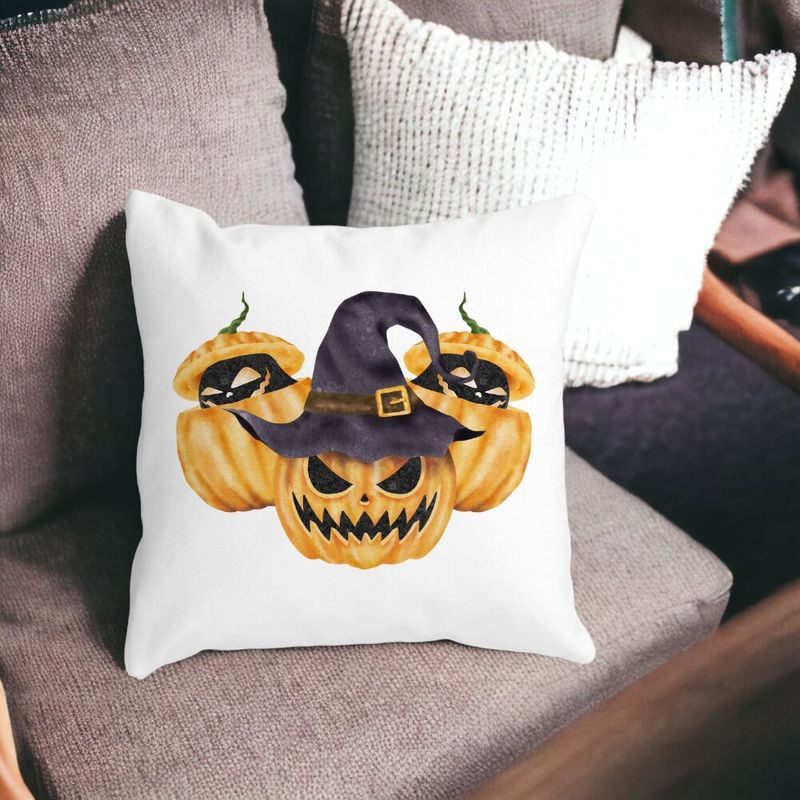 Casa si Gradina - Textile si covoare - Perne si pilote - Perne decorative - Perna Decorativa cu motiv Dovleac de Halloween 3, 40x40 cm, Alb mat, Husa Detasabila, Burduf - Infinity.ro