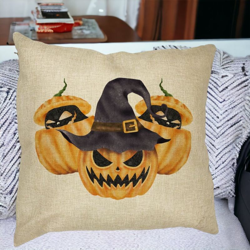 Casa si Gradina - Textile si covoare - Perne si pilote - Perne decorative - Perna Decorativa cu motiv Dovleac de Halloween 3, 40x40 cm, Husa Detasabila, Burduf - Infinity.ro