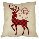 Casa si Gradina - Textile si covoare - Perne si pilote - Perne decorative - Perna Decorativa de Craciun cu Ren si Text 2, 40x40 cm, Husa Detasabila, Burduf - Infinity.ro