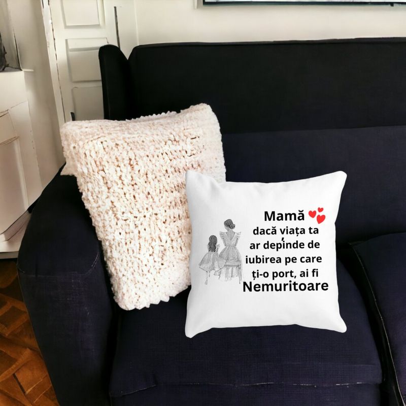 Casa si Gradina - Textile si covoare - Perne si pilote - Perne decorative - Perna Decorativa pentru Mama 3,40x40 cm, Alb mat, Husa Detasabila, Burduf - Infinity.ro