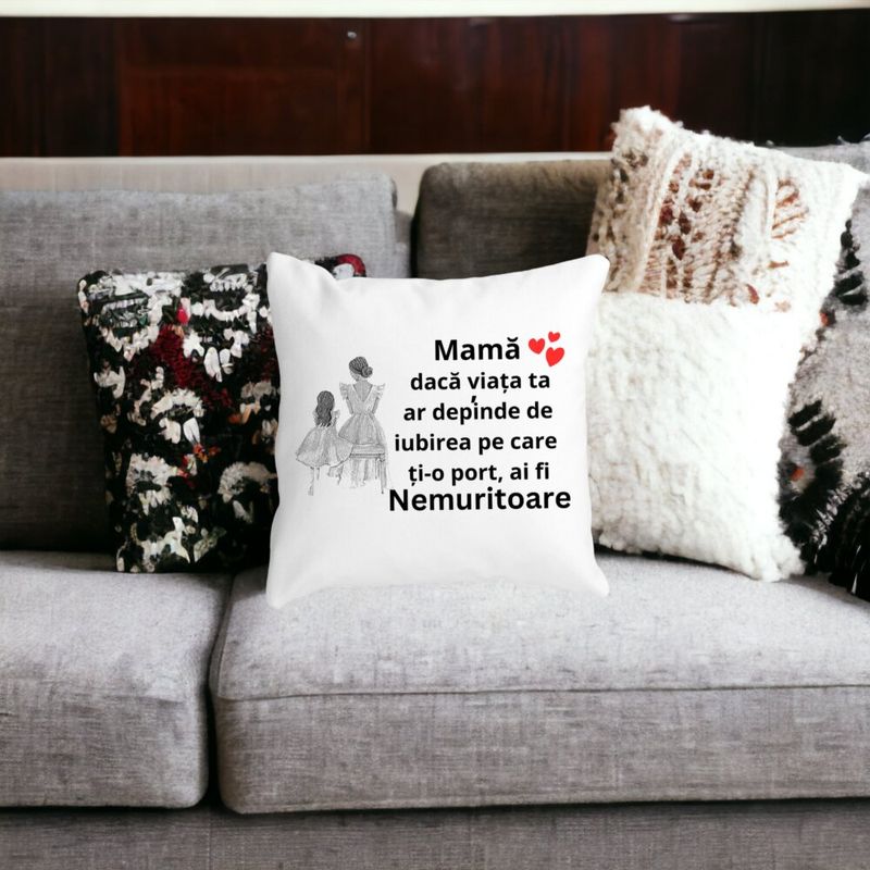 Casa si Gradina - Textile si covoare - Perne si pilote - Perne decorative - Perna Decorativa pentru Mama 3,40x40 cm, Alb mat, Husa Detasabila, Burduf - Infinity.ro