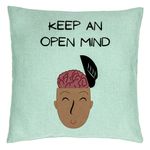 Casa si Gradina - Textile si covoare - Perne si pilote - Perne decorative - Perna Decorativa, Model Keep an Open Mind, 40x40 cm, Verde Menta, Husa Detasabila, Burduf - Infinity.ro