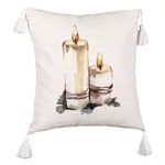 Casa si Gradina - Textile si covoare - Perne si pilote - Perne decorative - Perna Decorativa cu Franjuri cu tematica de Craciun, Lumanari 1, 45x45 cm, Ecru, Cu fermoar - Infinity.ro