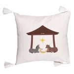 Casa si Gradina - Textile si covoare - Perne si pilote - Perne decorative - Perna Decorativa cu Franjuri cu tematica de Craciun, Nasterea Sperantei, 45x45 cm, Ecru, Cu fermoar - Infinity.ro