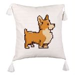 Casa si Gradina - Textile si covoare - Perne si pilote - Perne decorative - Perna Decorativa cu Franjuri, Model Doggie, 45x45 cm, Ecru, Cu fermoar - Infinity.ro