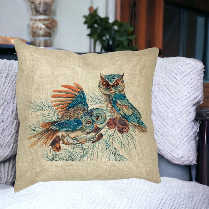 Casa si Gradina - Textile si covoare - Perne si pilote - Perne decorative - Perna Decorativa de Craciun Bufnita Colorfull, 40x40 cm, Husa Detasabila, Burduf - Infinity.ro