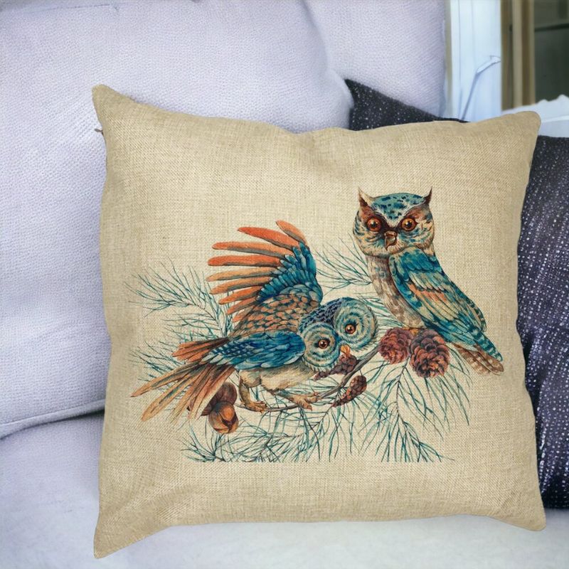 Casa si Gradina - Textile si covoare - Perne si pilote - Perne decorative - Perna Decorativa de Craciun Bufnita Colorfull, 40x40 cm, Husa Detasabila, Burduf - Infinity.ro
