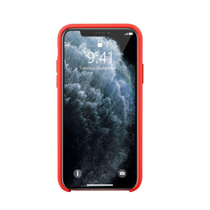 Laptop, Telefoane si Tablete - Telefoane mobile si accesorii - Accesorii Telefoane - Huse telefoane - Husa de silicon rosie cu logo Apple pentru iPhone 11 Pro, oferind protectie pentru partea din spate a dispozitivului - Infinity.ro