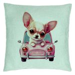 Casa si Gradina - Textile si covoare - Perne si pilote - Perne decorative - Perna Decorativa, Model Chihuahua Love, 40x40 cm, Verde Menta, Husa Detasabila, Burduf - Infinity.ro