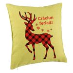 Casa si Gradina - Textile si covoare - Perne si pilote - Perne decorative - Perna Decorativa cu tematica de Craciun, Ren si Text 4, 40x40 cm, Verde, Husa Detasabila, Burduf - Infinity.ro