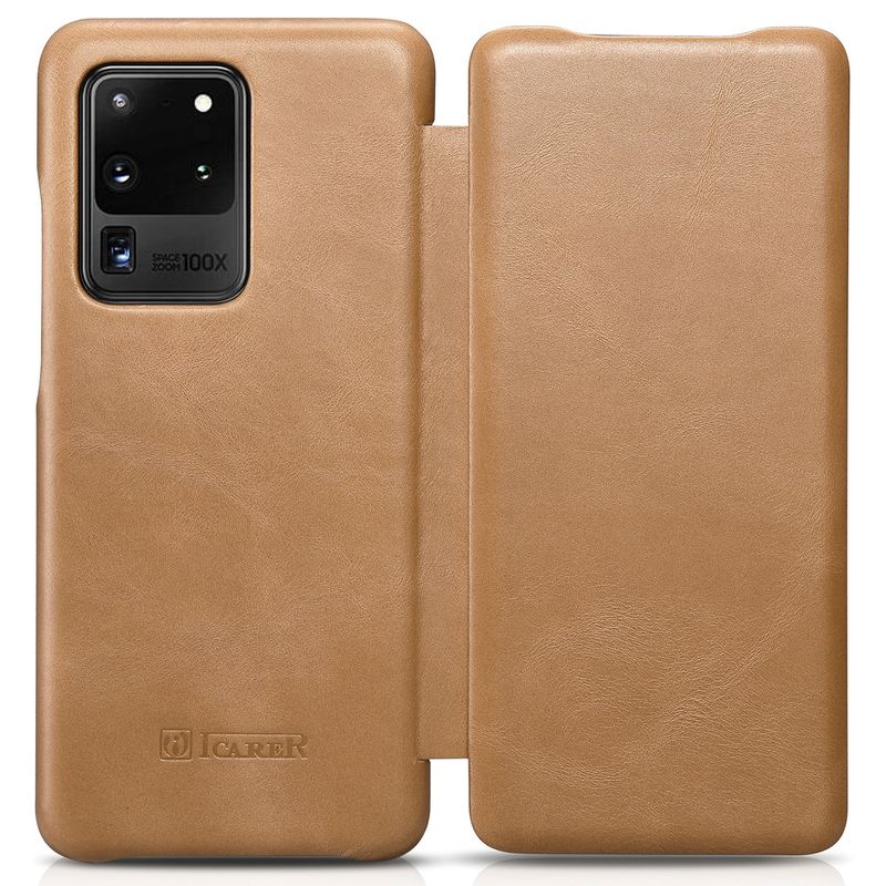 Laptop, Telefoane si Tablete - Telefoane mobile si accesorii - Accesorii Telefoane - Huse telefoane - Husa de protectie Flip Cover pentru Samsung Galaxy S20 Ultra, Maro - Infinity.ro