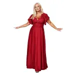 Fashion, accesorii si bijuterii/Femei/Imbracaminte femei/Rochii femei - Rochie LAURA lunga eleganta cu broderie, brocart, cu fanta discreta pe picior, marime 54, plus size, burgundy - Infinity.ro
