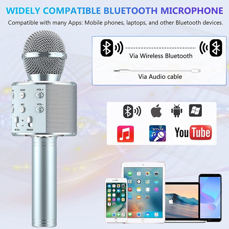 TV, Audio-Video si Foto - Audio profesionale - Microfoane profesionale - Microfon Wireless Karaoke MRG MWS858, Reincarcabil, Boxa, Gri - Infinity.ro