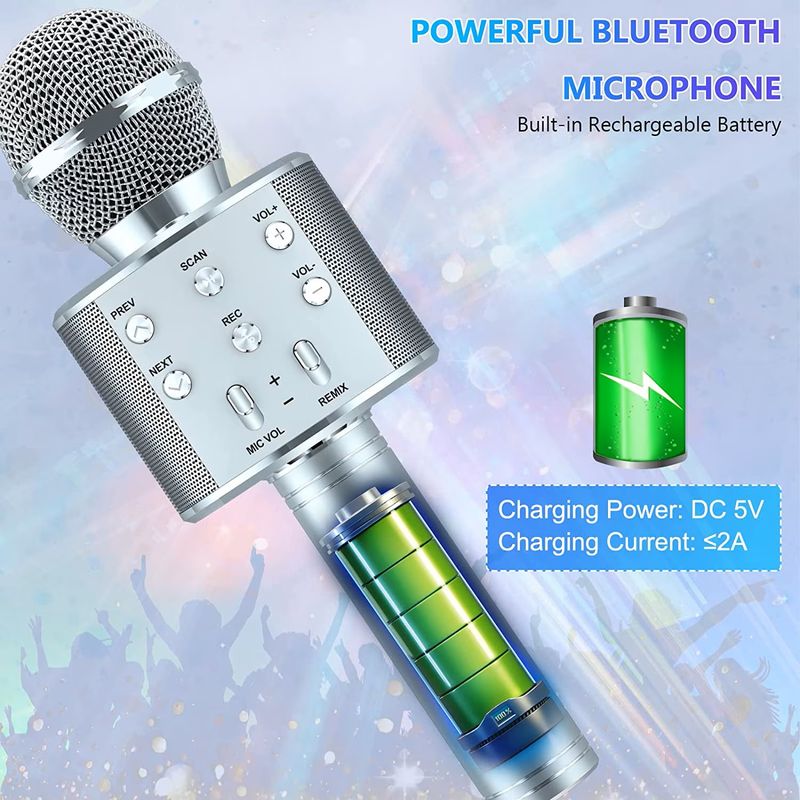 TV, Audio-Video si Foto - Audio profesionale - Microfoane profesionale - Microfon Wireless Karaoke MRG MWS858, Reincarcabil, Boxa, Gri - Infinity.ro