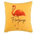 Casa si Gradina - Textile si covoare - Perne si pilote - Perne decorative - Perna Decorativa, Model Flamingo, 40x40 cm, Galben, Husa Detasabila, Burduf - Infinity.ro