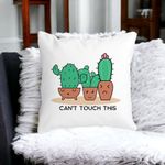 Casa si Gradina - Textile si covoare - Perne si pilote - Perne decorative - Perna Decorativa Patrata Cactus Cant Touch This, 40x40 cm, Alb mat, Husa Detasabila, Burduf - Infinity.ro