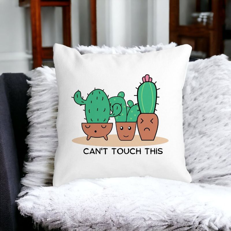 Casa si Gradina - Textile si covoare - Perne si pilote - Perne decorative - Perna Decorativa Patrata Cactus Cant Touch This, 40x40 cm, Alb mat, Husa Detasabila, Burduf - Infinity.ro