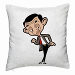 Casa si Gradina - Textile si covoare - Perne si pilote - Perne decorative - Perna Decorativa, Model Mr Bean, 40x40 cm, Alb Murdar, Husa Detasabila, Burduf - Infinity.ro