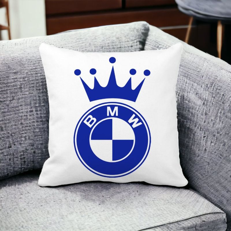 Casa si Gradina - Textile si covoare - Perne si pilote - Perne decorative - Perna Decorativa Patrata Emblema BMW King, 40x40 cm, Alb mat, Husa Detasabila, Burduf - Infinity.ro