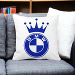 Casa si Gradina - Textile si covoare - Perne si pilote - Perne decorative - Perna Decorativa Patrata Emblema BMW King, 40x40 cm, Alb mat, Husa Detasabila, Burduf - Infinity.ro