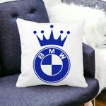 Casa si Gradina - Textile si covoare - Perne si pilote - Perne decorative - Perna Decorativa Patrata Emblema BMW King, 40x40 cm, Alb mat, Husa Detasabila, Burduf - Infinity.ro