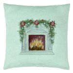 Casa si Gradina - Textile si covoare - Perne si pilote - Perne decorative - Perna Decorativa cu tematica de Craciun, Semineu, 40x40 cm, Verde Menta, Husa Detasabila, Burduf - Infinity.ro