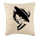 Casa si Gradina - Textile si covoare - Perne si pilote - Perne decorative - Perna Decorativa cu One piece Luffy Black, 40x40 cm, Bej, Husa Detasabila, Burduf - Infinity.ro