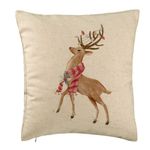 Casa si Gradina - Textile si covoare - Perne si pilote - Perne decorative - Perna Decorativa de Craciun cu Ren, 2, 40x40 cm, Bej, Husa Detasabila, Burduf - Infinity.ro