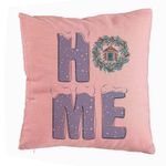 Casa si Gradina - Textile si covoare - Perne si pilote - Perne decorative - Perna Decorativa de Craciun, HOME, 40x40 cm, Roz, Husa Detasabila, Burduf - Infinity.ro