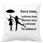 Casa si Gradina - Textile si covoare - Perne si pilote - Perne decorative - Perna Decorativa Sora mea 2, 40x40 cm, Alb mat, Husa Detasabila, Burduf - Infinity.ro