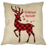 Casa si Gradina - Textile si covoare - Perne si pilote - Perne decorative - Perna Decorativa cu tematica de Craciun, Ren si Text 4, 40x40 cm, Husa Detasabila, Burduf - Infinity.ro