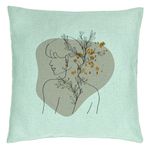 Casa si Gradina - Textile si covoare - Perne si pilote - Perne decorative - Perna Decorativa, Model Corp Femeie si Flori, 40x40 cm, Verde Menta, Husa Detasabila, Burduf - Infinity.ro
