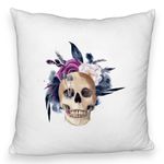 Casa si Gradina - Textile si covoare - Perne si pilote - Perne decorative - Perna Decorativa Fluffy cu motiv Craniu si Flori de Halloween, 40x40 cm, Alb, Husa Detasabila, Burduf - Infinity.ro