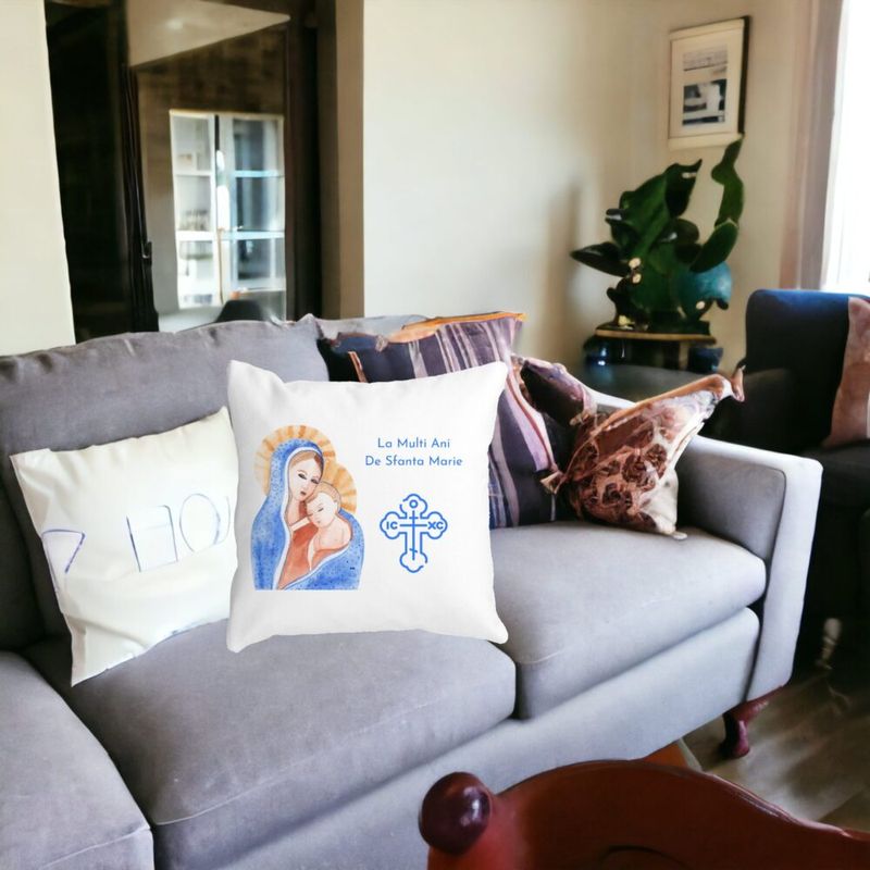 Casa si Gradina - Textile si covoare - Perne si pilote - Perne decorative - Perna Decorativa La multi ani de Sfanta Maria, 40x40 cm, Alb mat, Husa Detasabila, Burduf - Infinity.ro