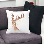 Casa si Gradina - Textile si covoare - Perne si pilote - Perne decorative - Perna Decorativa de Craciun cu Ren, 1, 40x40 cm, Alb mat, Husa Detasabila, Burduf - Infinity.ro