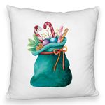 Casa si Gradina - Textile si covoare - Perne si pilote - Perne decorative - Perna Decorativa Fluffy Sacul lui Mos Craciun cu cadouri, 40x40 cm, Alb, Husa Detasabila, Burduf - Infinity.ro