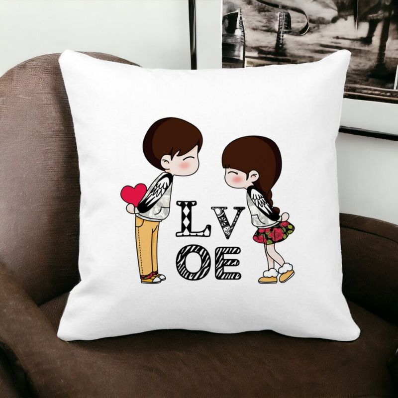 Casa si Gradina - Textile si covoare - Perne si pilote - Perne decorative - Perna Decorativa Patrata Super Love, 40x40 cm, Alb mat, Husa Detasabila, Burduf - Infinity.ro