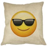 Casa si Gradina - Textile si covoare - Perne si pilote - Perne decorative - Perna Decorativa Patrata Emoji Fata cu Ochelari, 40x40 cm, Husa Detasabila, Burduf - Infinity.ro