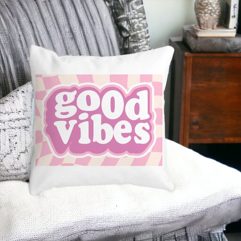 Casa si Gradina - Textile si covoare - Perne si pilote - Perne decorative - Perna Decorativa Patrata Good Vibes, 40x40 cm, Alb mat, Husa Detasabila, Burduf - Infinity.ro