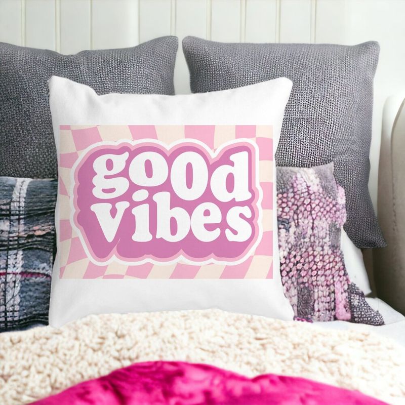 Casa si Gradina - Textile si covoare - Perne si pilote - Perne decorative - Perna Decorativa Patrata Good Vibes, 40x40 cm, Alb mat, Husa Detasabila, Burduf - Infinity.ro