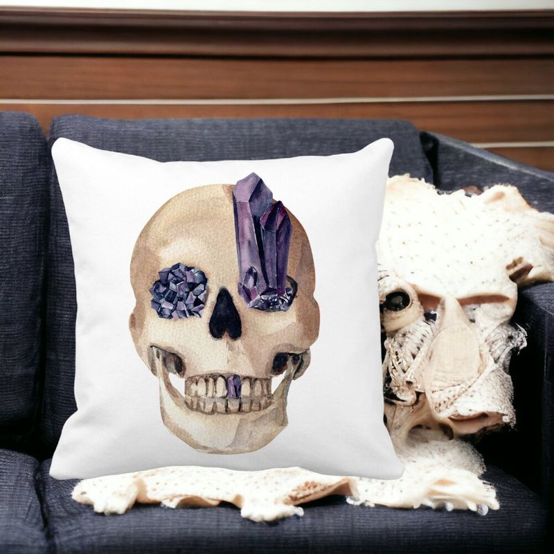 Casa si Gradina - Textile si covoare - Perne si pilote - Perne decorative - Perna Decorativa cu motiv Craniu de Halloween, 1, 40x40 cm, Alb mat, Husa Detasabila, Burduf - Infinity.ro