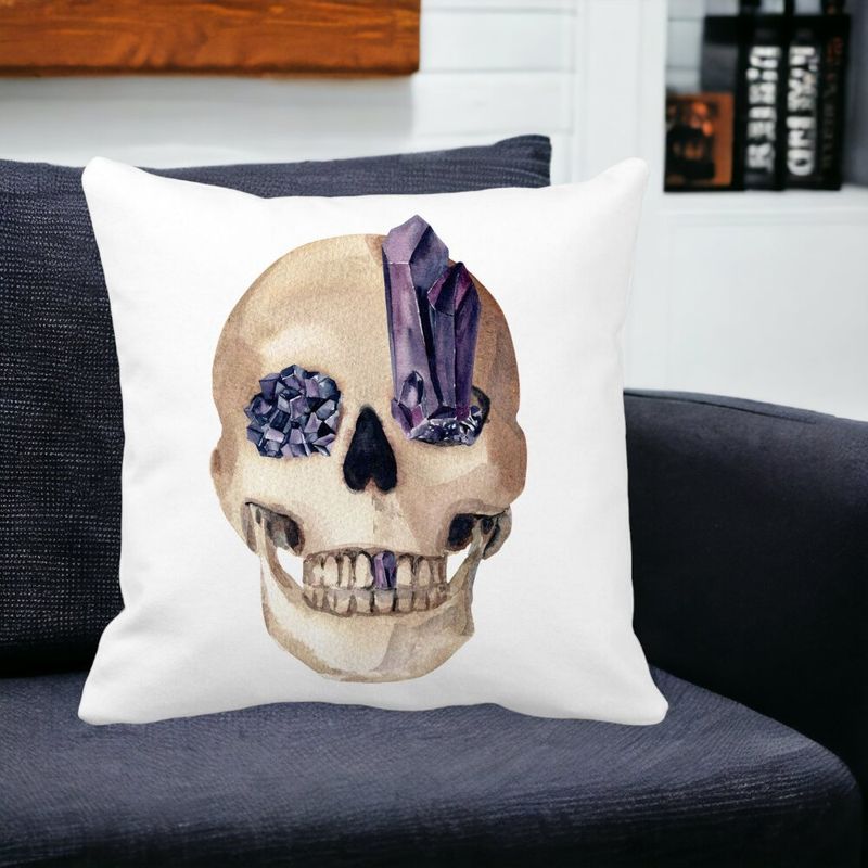 Casa si Gradina - Textile si covoare - Perne si pilote - Perne decorative - Perna Decorativa cu motiv Craniu de Halloween, 1, 40x40 cm, Alb mat, Husa Detasabila, Burduf - Infinity.ro