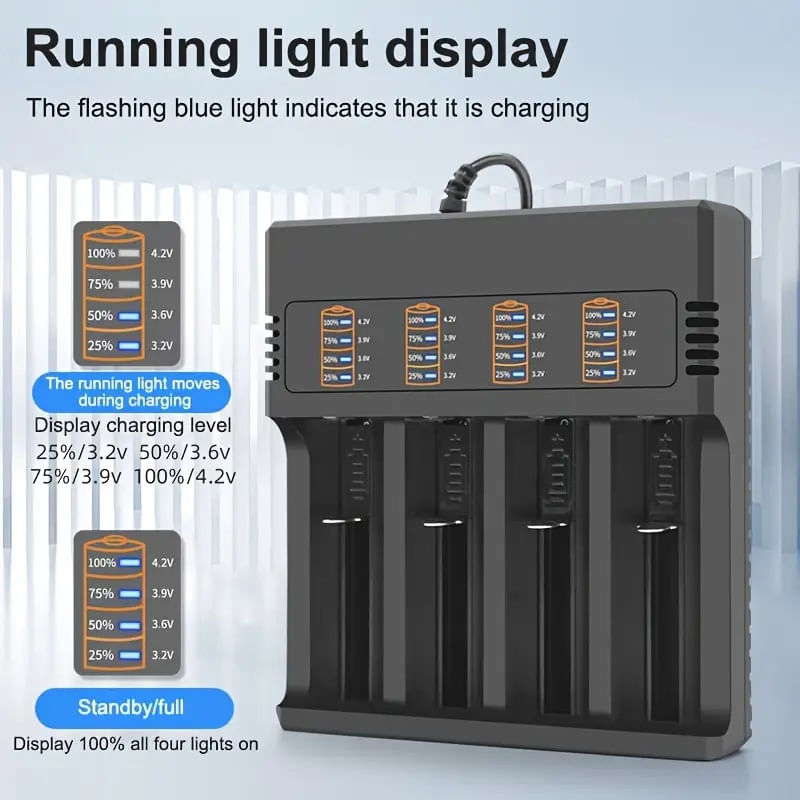 Casa si Gradina - Electrice - Accesorii electrice - Baterii, acumulatori si incarcatoare - Incarcator Li-ion MRG MS484AX , Acumulator 18650 3,7V, 4 Slot, 4Ah, 220V - Infinity.ro