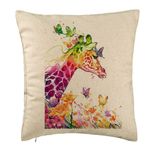 Casa si Gradina - Textile si covoare - Perne si pilote - Perne decorative - Perna Decorativa, Model Girafa Multicolor, 40x40 cm, Bej, Husa Detasabila, Burduf - Infinity.ro