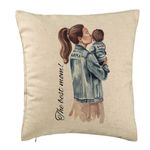 Casa si Gradina - Textile si covoare - Perne si pilote - Perne decorative - Perna Decorativa, Model The Best Mom 40x40 cm, Bej, Husa Detasabila, Burduf - Infinity.ro