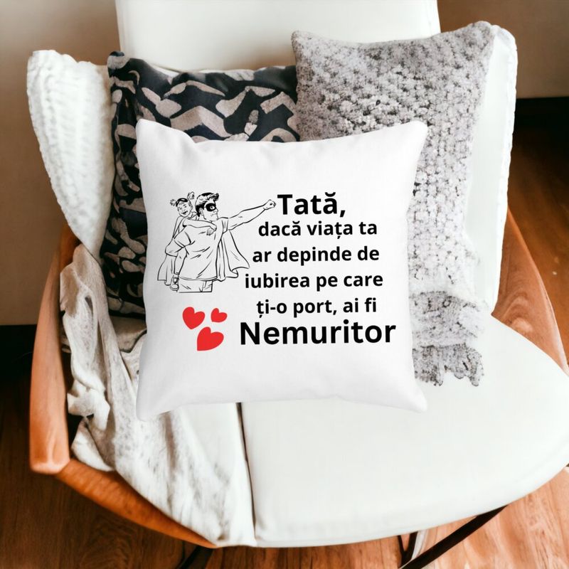 Casa si Gradina - Textile si covoare - Perne si pilote - Perne decorative - Perna Decorativa pentru Tata 7,40x40 cm, Alb mat, Husa Detasabila, Burduf - Infinity.ro