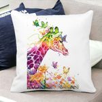 Casa si Gradina - Textile si covoare - Perne si pilote - Perne decorative - Perna Decorativa Patrata Girafa Multicolor, 40x40 cm, Alb mat, Husa Detasabila, Burduf - Infinity.ro